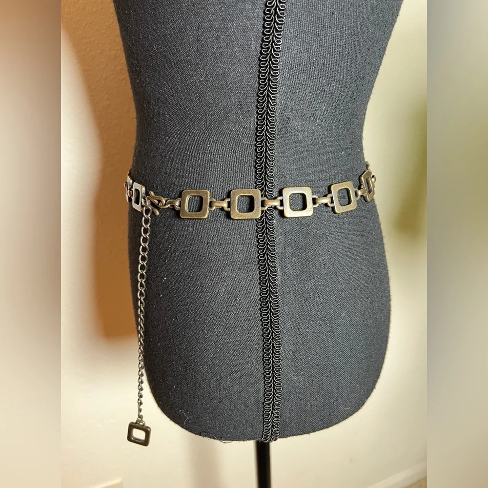 Women’s Antique Brushed Copper Color Square Chain Link Adjustable Belt